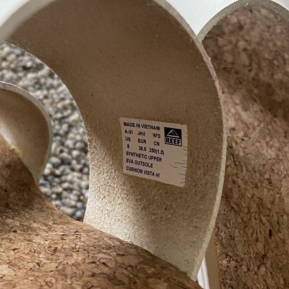 Reef Platform Sandals Women Sz 8 EU 38.5 White Strap Slide Cork Cushion Vista - Picture 4 of 8